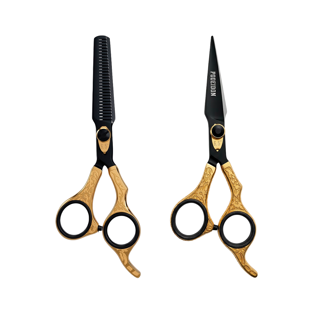 KIT TIJERAS WARRIORPLUS POSEIDON 6.5 DORADO CON NEGRO
